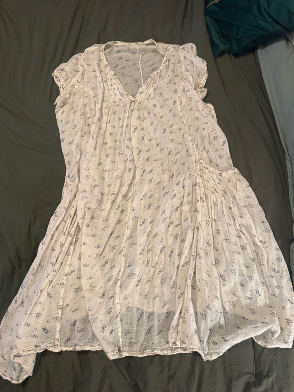 Vintage Magnolia Pearl cream dress with blue floral print